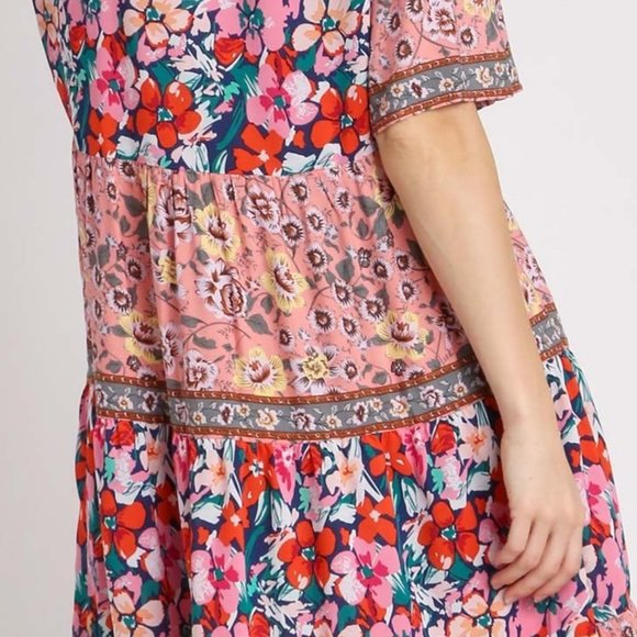 Bohemian Floral Print Maxi Dress - Sizes S/M/L - Navy Multicolor - Picture 6 of 7